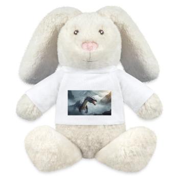 Ein realistischer böser dunkler Drache beim Erklimmen eines Nebels - MiniFeet® RecycelHase® Creme - Weiß - Vorne