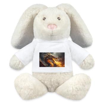 Ein realistischer, majestätischer dunkler Drache, der Flammen speit - MiniFeet® RecycelHase® Creme - Weiß - Vorne