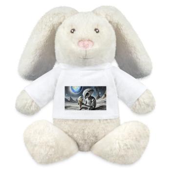 extraterrestre gris à la surface de la lune – manger de la crème glacée - Lapin en peluche recyclé MiniFeet® Crème - blanc - Devant