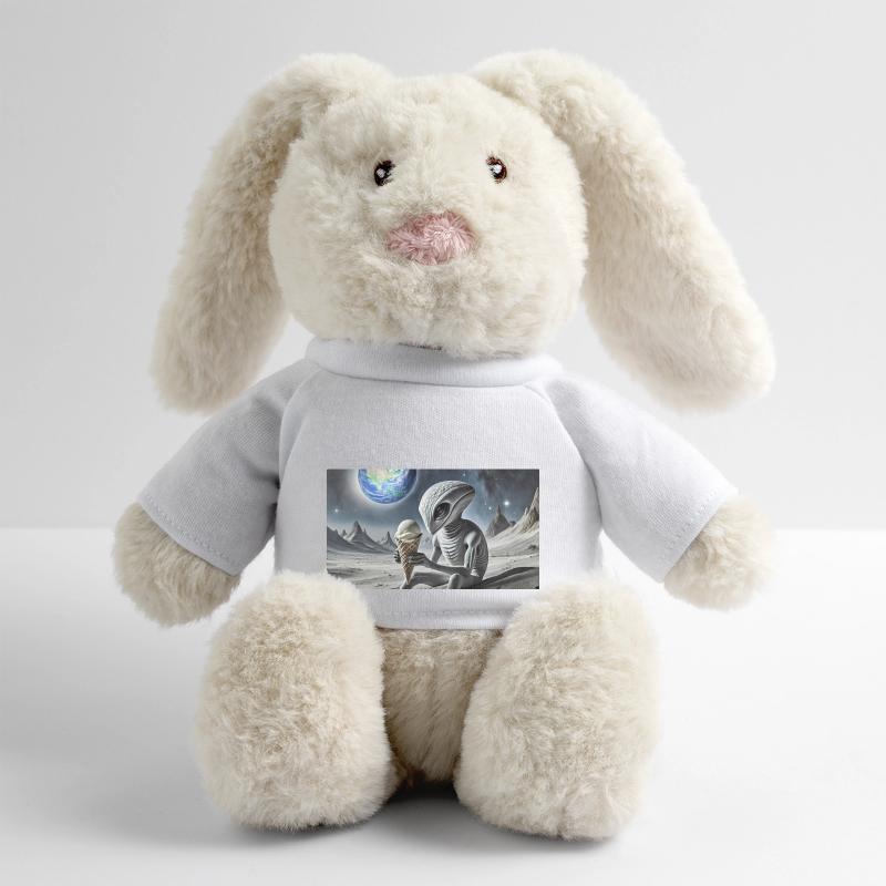 extraterrestre gris à la surface de la lune – manger de la crème glacée Lapin en peluche recyclé MiniFeet® Crème