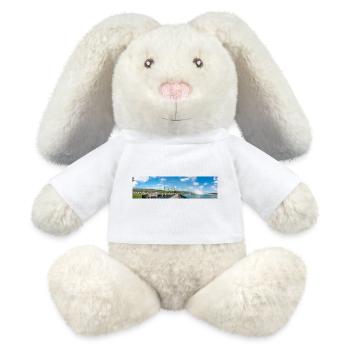 Die Skyline von Niagara City und das Panorama der Niagarafälle - MiniFeet® RecycelHase® Creme - Weiß - Vorne