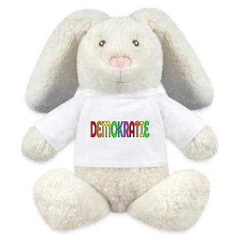 SCHRIFTZUG DEMOKRATIE - MiniFeet® RecycelHase® Creme - Weiß - Vorne