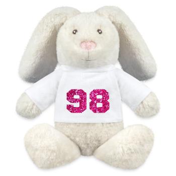 Number 98 Pink Glitter - 98th Birthday - MiniFeet® RecycelHase® Bunny Cream - white - Front