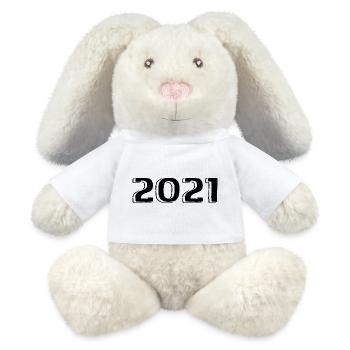 Jahrgang 2021 geboren Geburtstag Retro 2021 - MiniFeet® RecycelHase® Creme - Weiß - Vorne