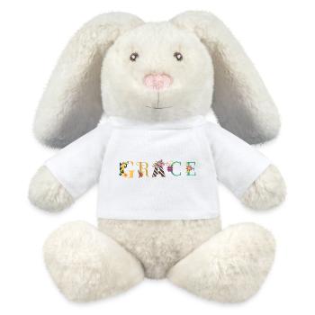GRACE Name Art With Flowers Embroidered - MiniFeet® RecycelHase® Bunny Cream - white - Front