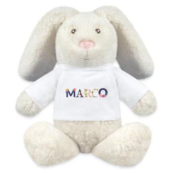 MARCO name decorated with flowers - MiniFeet® RecycelHase® Bunny Cream - white - Front