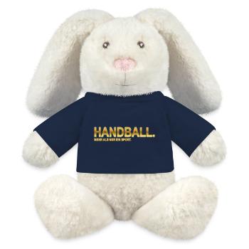 Handball. Mehr als nur ein Sport. (Gold) - MiniFeet® RecycelHase® Creme - French Navy - Vorne