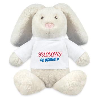 COIFFEUR de dingue !!! - Lapin en peluche recyclé MiniFeet® Crème - blanc - Devant