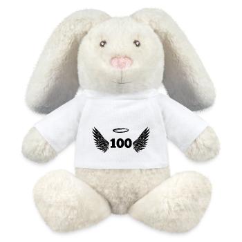 Nummer 100 Engel - Flügel zum 100. Geburtstag - MiniFeet® RecycelHase® Creme - Weiß - Vorne