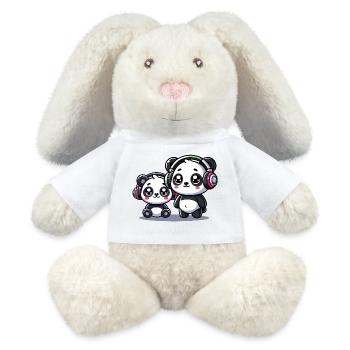 niedliches Panda Kopfhörer Motiv - MiniFeet® RecycelHase® Creme - Weiß - Vorne