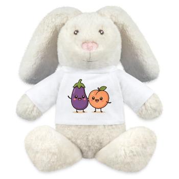 Illustration mignonne d’aubergine et de pêche - Lapin en peluche recyclé MiniFeet® Crème - blanc - Devant