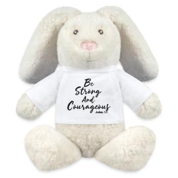 Sei stark und mutig Josua 1:9 Jesus - MiniFeet® RecycelHase® Creme - Weiß - Vorne