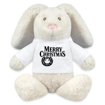 Merry-Christmas Schriftzug mit festlichem Kranz - MiniFeet® RecycelHase® Creme - Weiß - Vorne