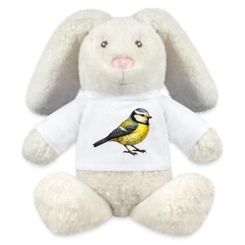 Blaumeise Illustration – Kleiner Vogel Naturmotiv - MiniFeet® RecycelHase® Creme - Weiß - Vorne