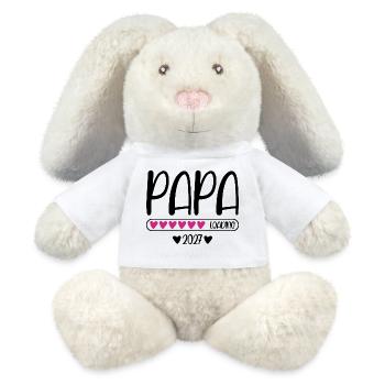 Papa 2027 chargeant avec barre de chargement au cœur - Lapin en peluche recyclé MiniFeet® Crème - blanc - Devant