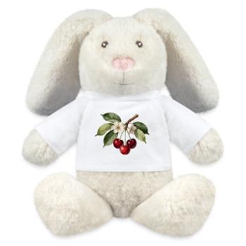 Cherry and botanical flower engraving - MiniFeet® RecycelHase® Bunny Cream - white - Front