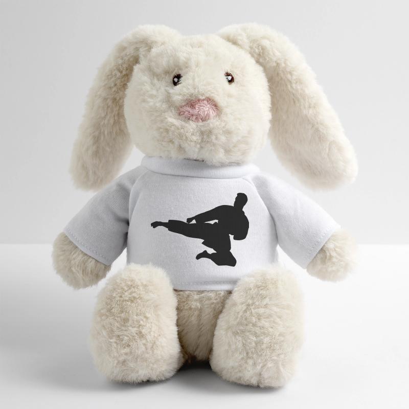 Karate oder Taekwondo sprangen seitwärts MiniFeet® RecycelHase® Creme
