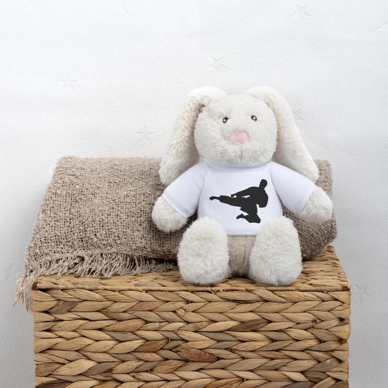 Karate oder Taekwondo sprangen seitwärts MiniFeet® RecycelHase® Creme