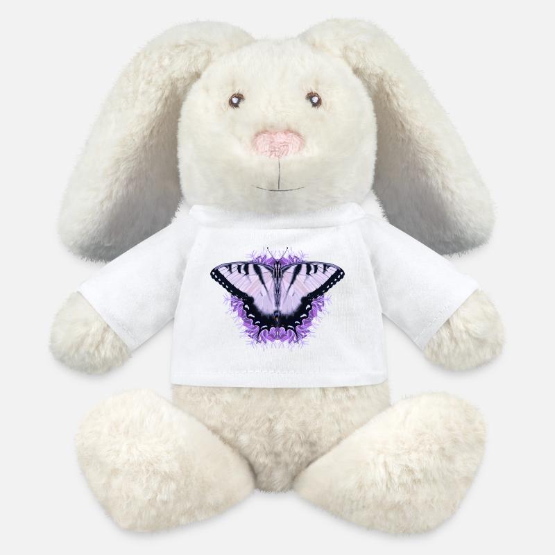 Weißer Schmetterling mit lila Blüte - MiniFeet® RecycelHase® Creme - Weiß