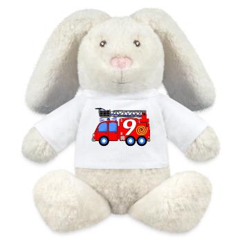 Feuerwehrfahrzeug 9 Geburtstag Kinder - MiniFeet® RecycelHase® Creme - Weiß - Vorne