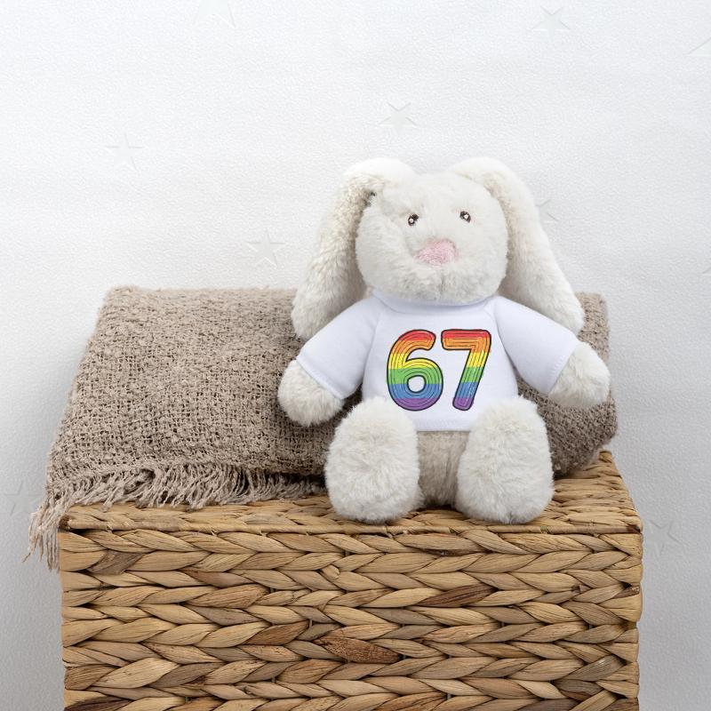 Rainbow 67 Bold Handdrawn Six Seven Digit MiniFeet® RecycelHase® Bunny Cream