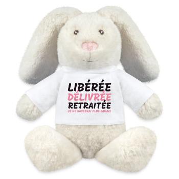 Libérée délivrée retraitée - cadeauhumour retraite - Lapin en peluche recyclé MiniFeet® Crème - blanc - Devant
