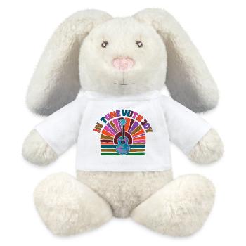 In tune with Joy - Retro Sunset and Ukulele - MiniFeet® RecycelHase® Creme - Weiß - Vorne