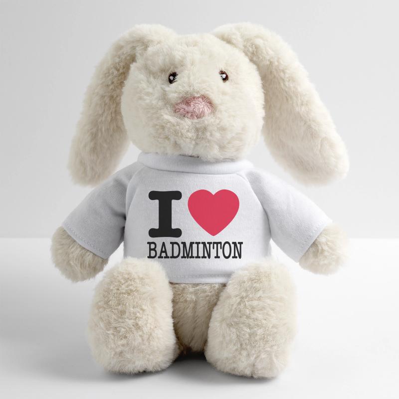 J'aime le badminton Lapin en peluche recyclé MiniFeet® Crème