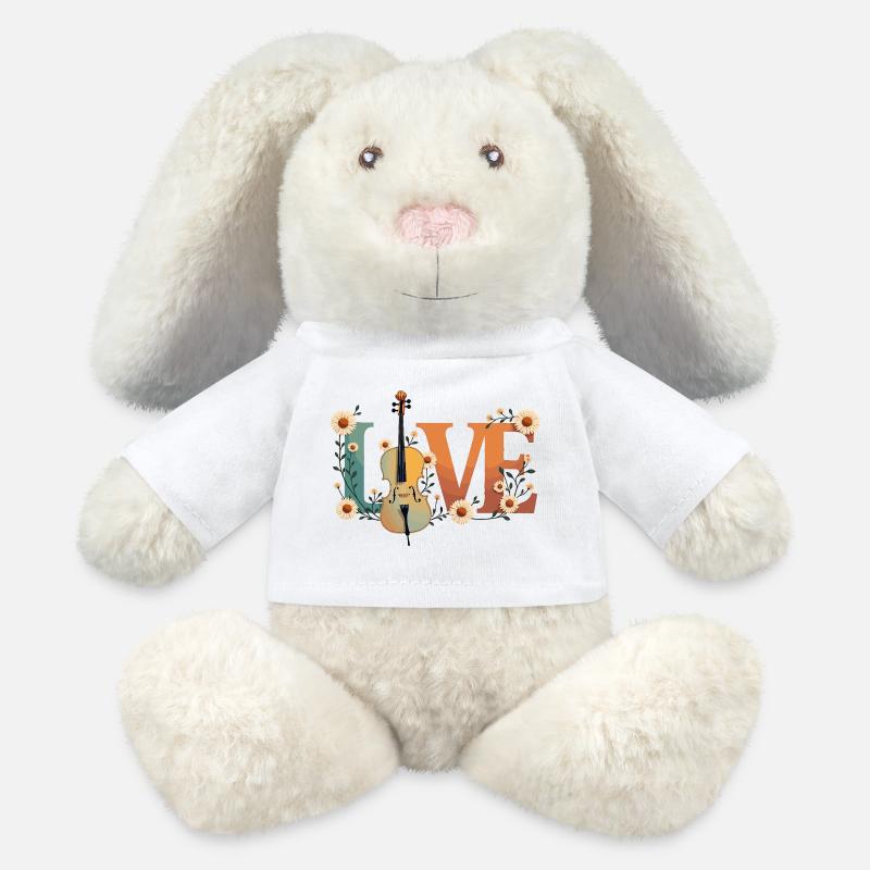 Amour Violoncelle Amour avec des fleurs pour violoncellistes - Lapin en peluche recyclé MiniFeet® Crème - blanc