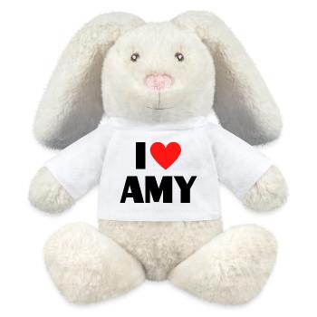 J’aime Amy Red Heart Love Fan Gift - Lapin en peluche recyclé MiniFeet® Crème - blanc - Devant