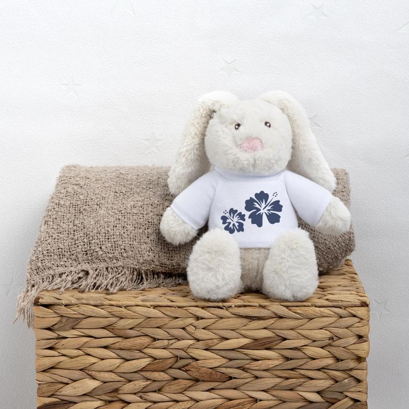 Hibiscus bleus Lapin en peluche recyclé MiniFeet® Crème