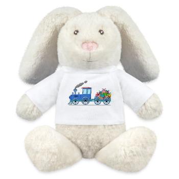 Kinderzug Eisenbahn mit Anhänger in blau - MiniFeet® RecycelHase® Creme - Weiß - Vorne