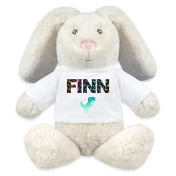 FINN - Schöner Jungen Name mit Dinosaurier - MiniFeet® RecycelHase® Creme - Weiß - Vorne