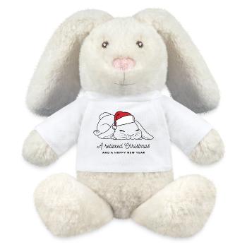 Lapin de Noël décontracté avec chapeau - Noir - Lapin en peluche recyclé MiniFeet® Crème - blanc - Devant