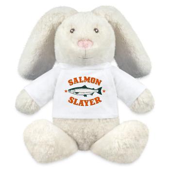 Funny Salmon Slayer Fishing Humor - MiniFeet® RecycelHase® Bunny Cream - white - Front