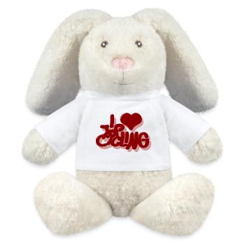 I_Love_cycling_rot - Lapin en peluche recyclé MiniFeet® Crème - blanc - Devant