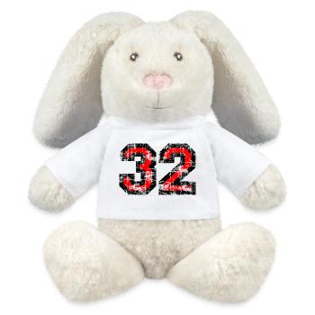 Zahl 32 (Vintage Rot 32. Geburtstag Nr. 32 - MiniFeet® RecycelHase® Creme - Weiß - Vorne