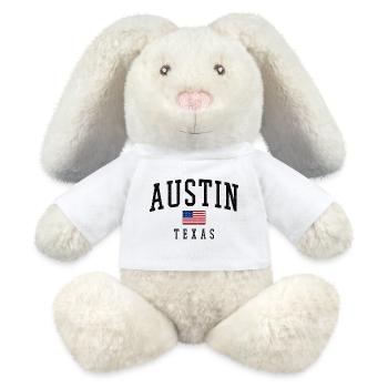 Austin, Texas, motif du drapeau des États-Unis - Lapin en peluche recyclé MiniFeet® Crème - blanc - Devant