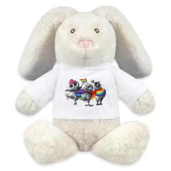 pride - trois hiboux heureux - Lapin en peluche recyclé MiniFeet® Crème - blanc - Devant