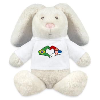 Brésil Serbie drapeau coeur forme - Lapin en peluche recyclé MiniFeet® Crème - blanc - Devant