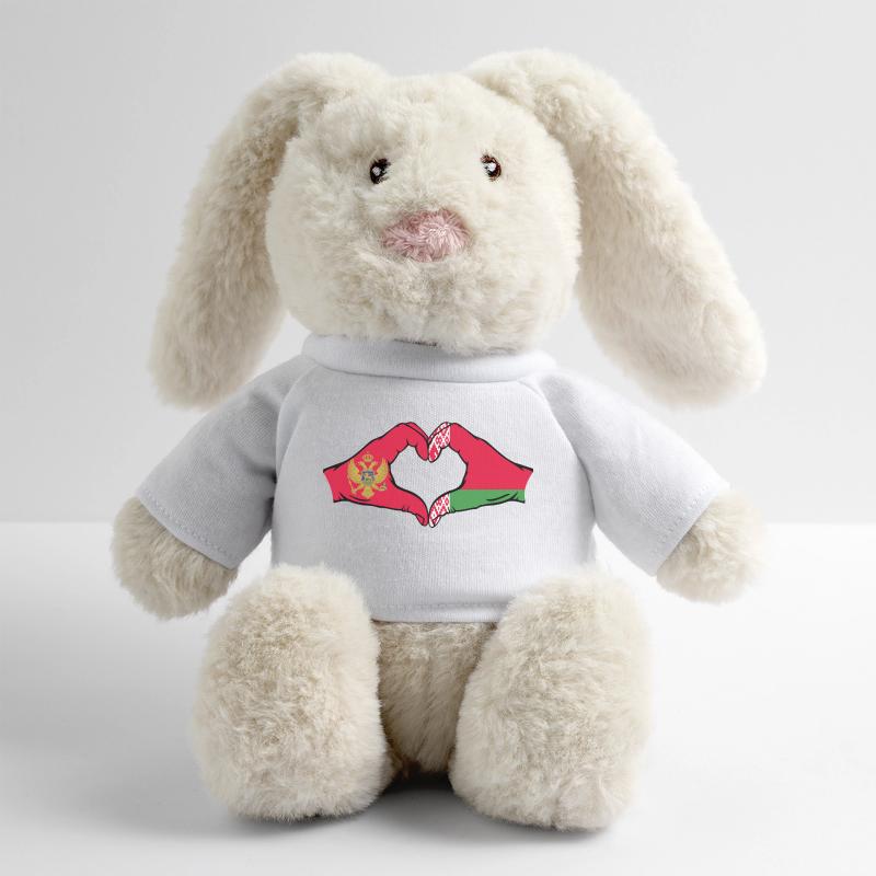 Monténégro Biélorussie Drapeau Mains Coeur Forme Lapin en peluche recyclé MiniFeet® Crème