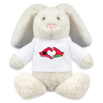 Albanien Belarus Flagge Hände Herzform used - MiniFeet® RecycelHase® Creme - Weiß - Vorne