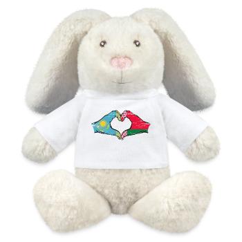 Kazakhstan Biélorussie drapeau mains forme de coeur utilisé - Lapin en peluche recyclé MiniFeet® Crème - blanc - Devant