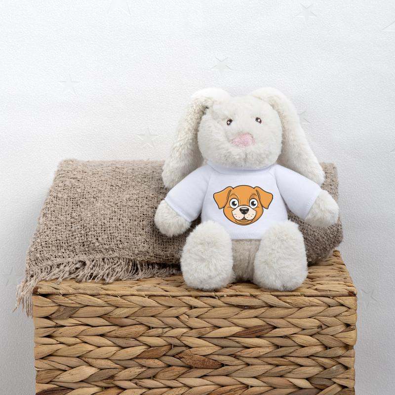 Image joyeuse de la tête d’un chien Lapin en peluche recyclé MiniFeet® Crème