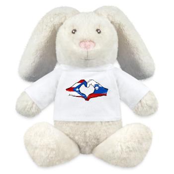Puerto Rico Slowenien Flagge Hände Herzform used - MiniFeet® RecycelHase® Creme - Weiß - Vorne