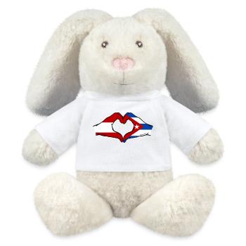 Österreich Kuba Flagge Hände Herzform - MiniFeet® RecycelHase® Creme - Weiß - Vorne