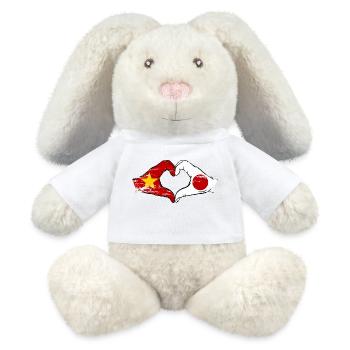 Vietnam Japan Flagge Hände Herzform used - MiniFeet® RecycelHase® Creme - Weiß - Vorne