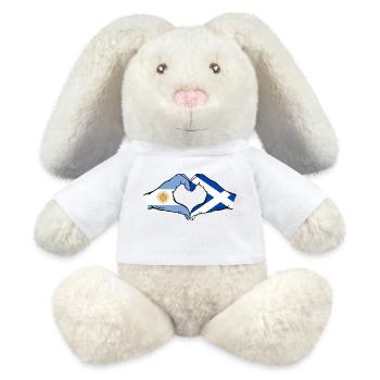 Argentinien Schottland Flagge Hände Herzform - MiniFeet® RecycelHase® Creme - Weiß - Vorne