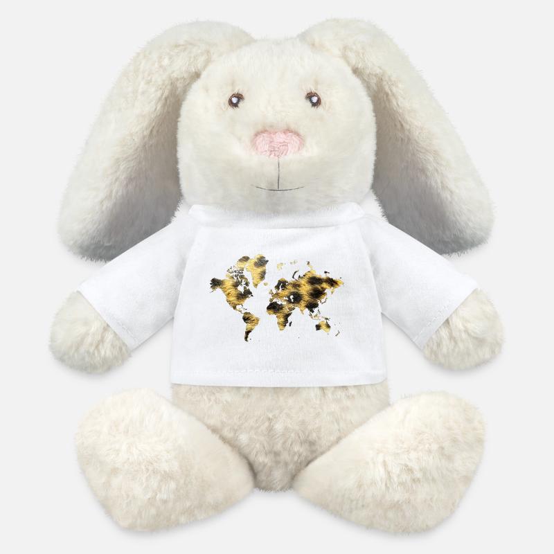 World Map Animal Pattern - MiniFeet® RecycelHase® Bunny Cream - white