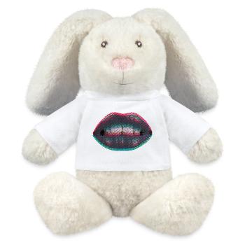 Lèvres néon en pointillés - Lapin en peluche recyclé MiniFeet® Crème - blanc - Devant